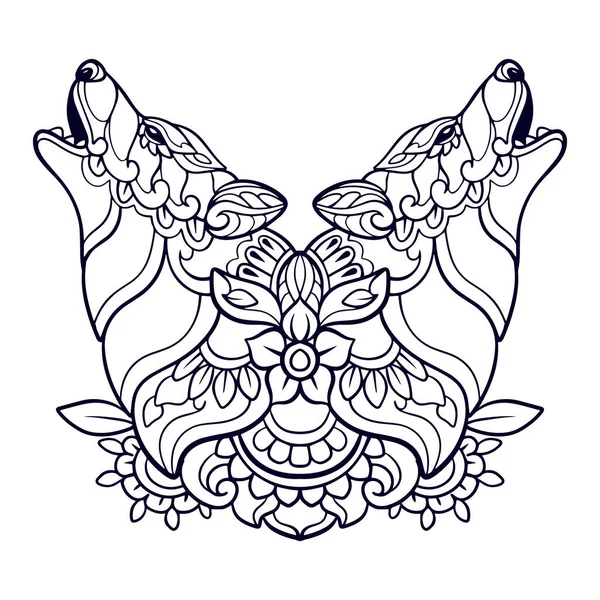 Όμορφη Κεφαλή Λύκου Mandala Τέχνες Που Απομονώνονται Λευκό Φόντο — Διανυσματικό Αρχείο
