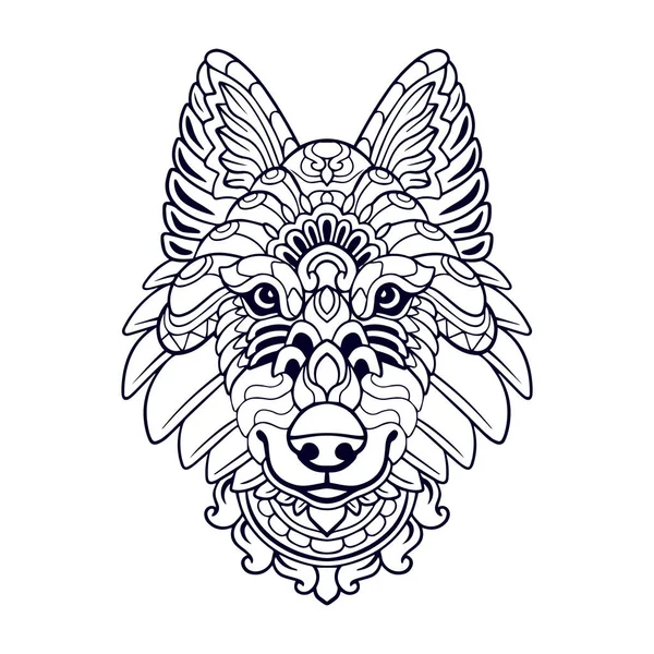 Beautiful Wolf Head Mandala Arts Isolated White Background — Stock Vector