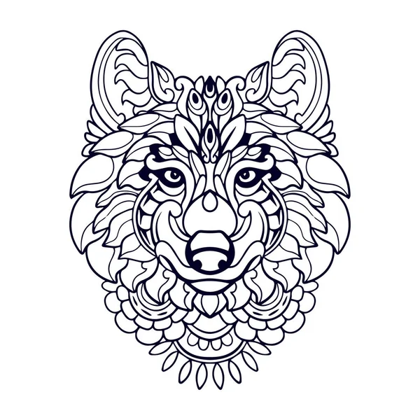 Όμορφη Κεφαλή Λύκου Mandala Τέχνες Που Απομονώνονται Λευκό Φόντο — Διανυσματικό Αρχείο