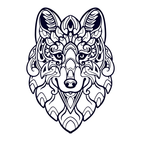 Krásný Wolf Hlava Mandala Umění Izolované Bílém Pozadí — Stockový vektor