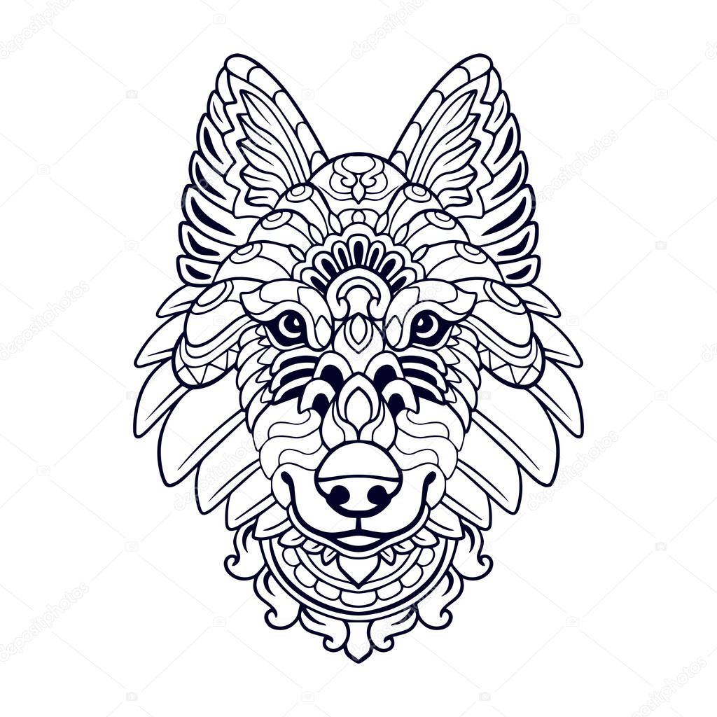 Beautiful Wolf head mandala arts isolated on white background