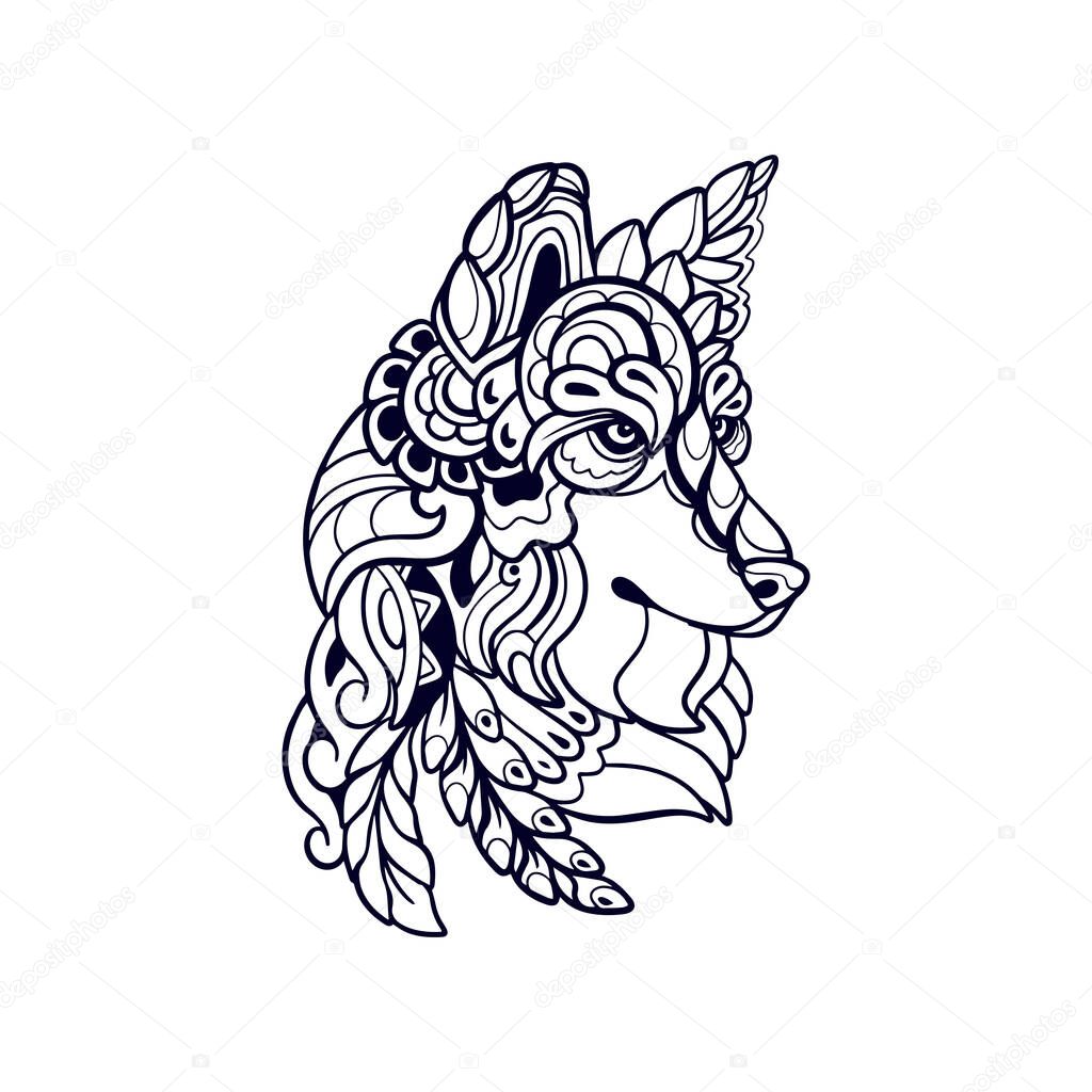 Beautiful Wolf head mandala arts isolated on white background