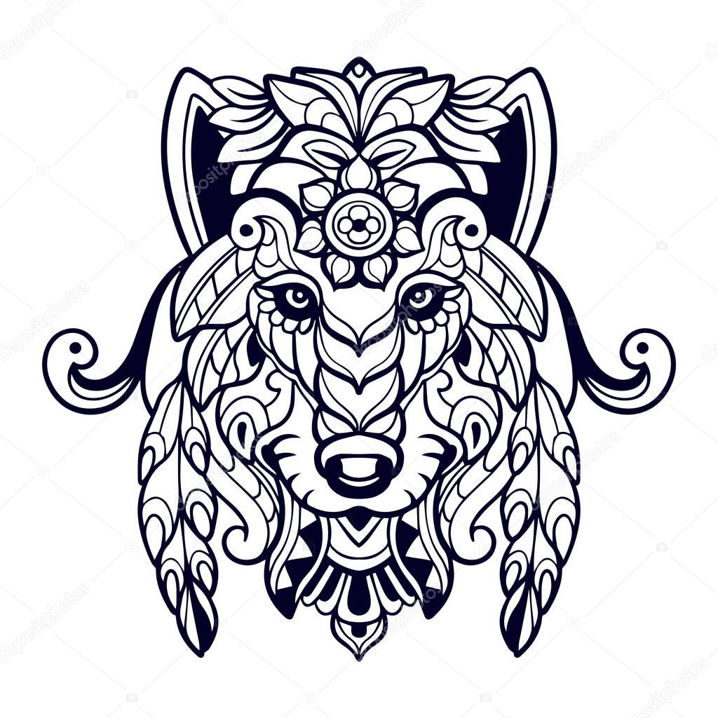 Beautiful Wolf head mandala arts isolated on white background