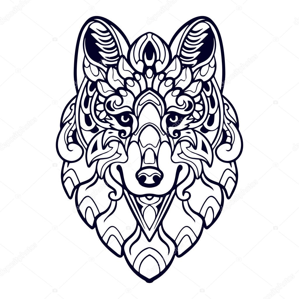 Beautiful Wolf head mandala arts isolated on white background