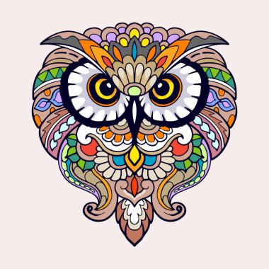 Renkli Baykuş mandala sanatı beyaz arkaplanda izole