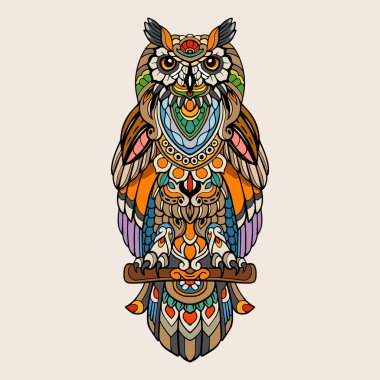 Renkli Baykuş mandala sanatı beyaz arkaplanda izole