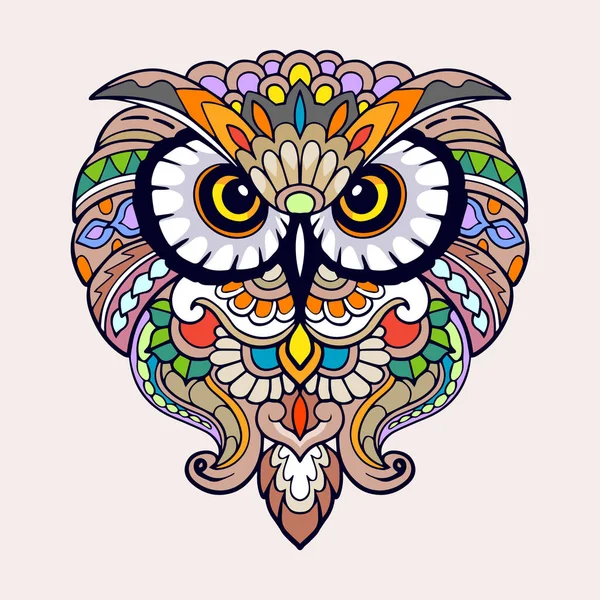 Mandala Hibou Coloré Arts Isolés Sur Fond Blanc — Image vectorielle