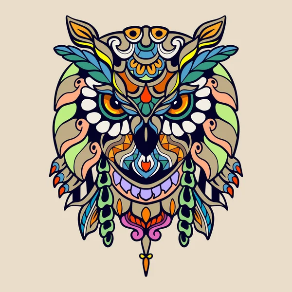 Colorful Owl Mandala Arts Isolated White Background — Stock Vector
