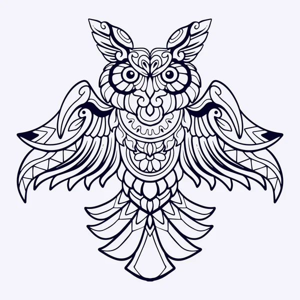 Güzel Baykuş Mandala Sanatı Beyaz Arka Planda Izole Edilmiş — Stok Vektör