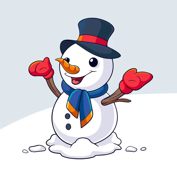 Карикатура Сніговика Щаслива Махає Снігопадом — стоковий вектор