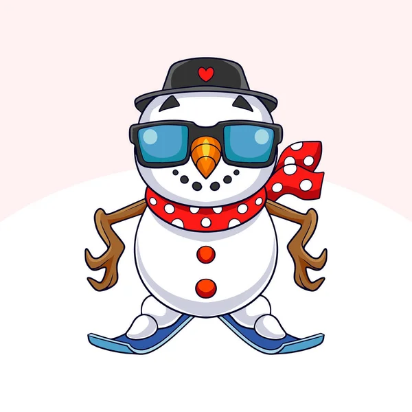 Snowman Dibujos Animados Patinaje Sobre Hielo Invierno — Vector de stock