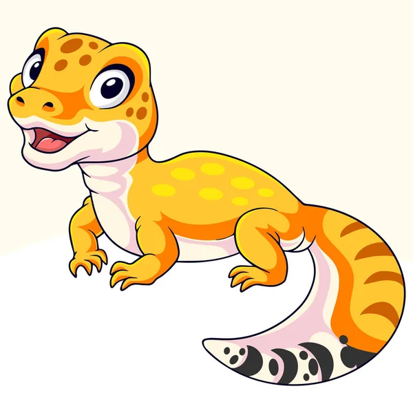 Cartoon Niedlicher Kleiner Gecko Auf Weißem Hintergrund — Stockvektor