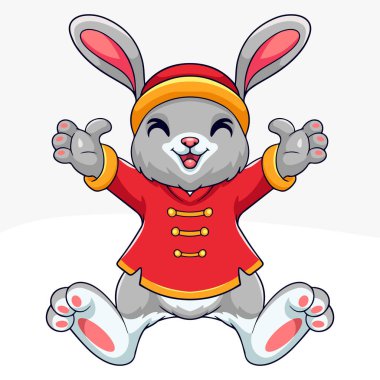 Yeni yıl kıyafetleri giymiş çizgi film tavşanı.