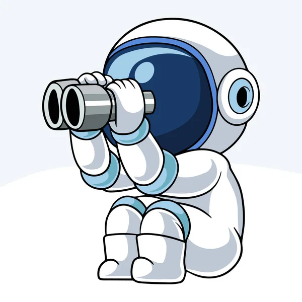 Pequeno Astronauta Dos Desenhos Animados Olhar Através Espaço — Vetor de Stock