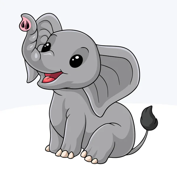 Dibujos Animados Feliz Pequeño Elefante Sentado — Archivo Imágenes Vectoriales
