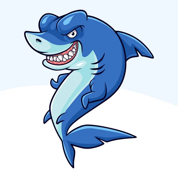 Cartoon Tubarão Engraçado Isolado Fundo Branco — Vetor de Stock