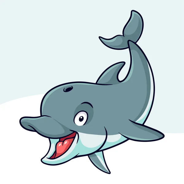 Dibujos Animados Divertido Delfín Aislado Sobre Fondo Blanco — Vector de stock