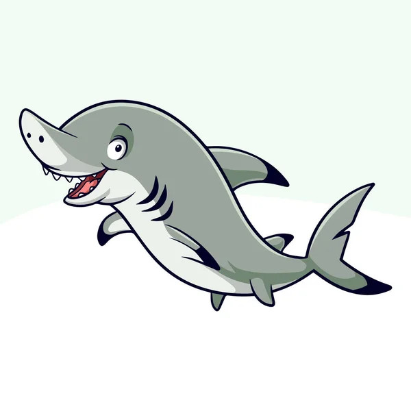 Cartoon Engraçado Tubarão Ponta Preta Isolado Fundo Branco —  Vetores de Stock