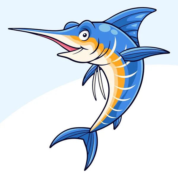 Desenhos Animados Engraçado Marlin Peixe Isolado Fundo Branco —  Vetores de Stock