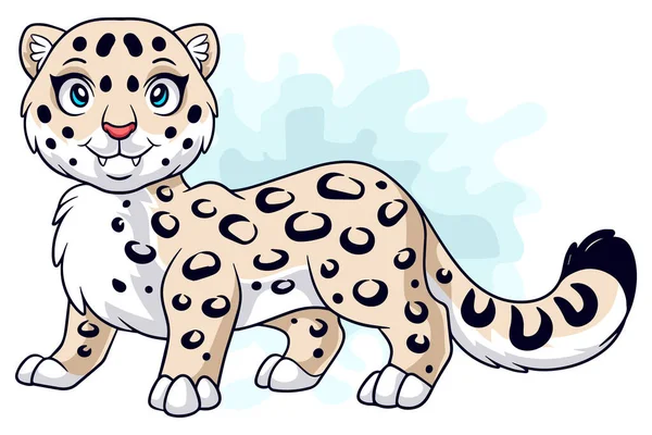 Kreslený Legrační Sníh Leopard Karikatura Izolované Bílém Pozadí — Stockový vektor