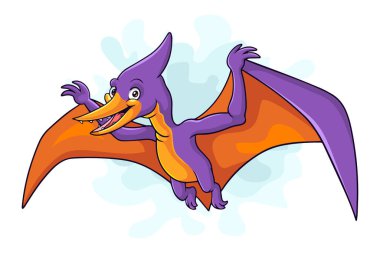 Beyaz arkaplanda izole edilmiş komik Pterodactyl çizgi filmi