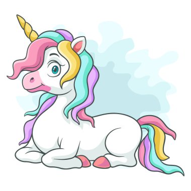 beyaz arkaplanda tek boynuzlu at çizgi filmi