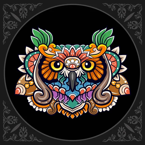 Colorful Owl Head Mandala Arts Isolated Black Background — Vector de stock