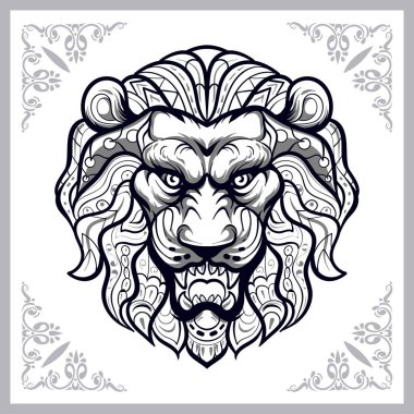 Aslan başı mandala sanatı beyaz arka planda izole