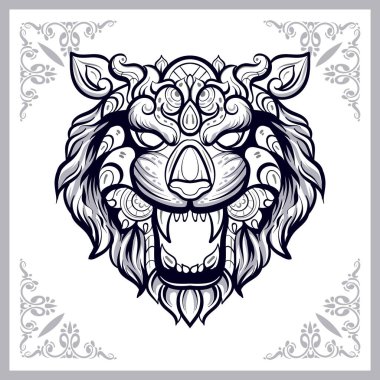 Kaplan Kafa mandala sanatı beyaz arka planda izole