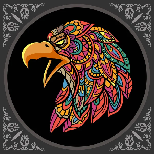 Tête Aigle Colorée Mandala Arts Isolé Sur Fond Noir — Image vectorielle
