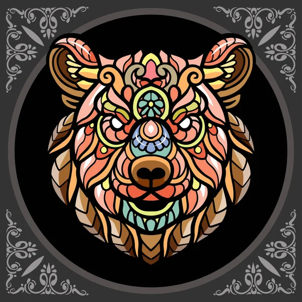 Colorful Bear Head Mandala Arts Isolated Black Background — Stock Vector