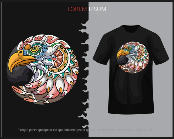Colorido Águila Cabeza Mandala Artes Aisladas Camiseta Negra — Archivo Imágenes Vectoriales