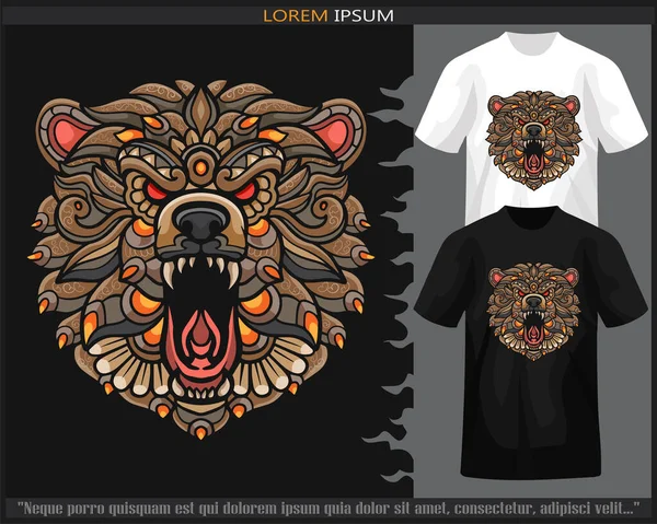 Colorful Grizzly Bear Head Mandala Arts Isolated Black White Shirt — Stock Vector