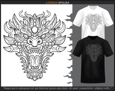 Dragon head mandala arts isolated on black and white t shirt. clipart