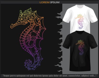 gradient Colorful seahorse mandala arts illustration isolated on black and white t shirt. clipart