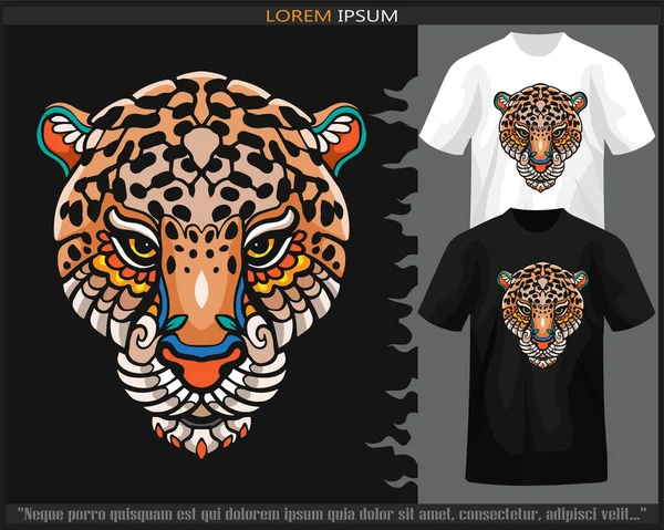 Leopard Head Mandala Arts Isolated Black White Shirt — Stock Vector