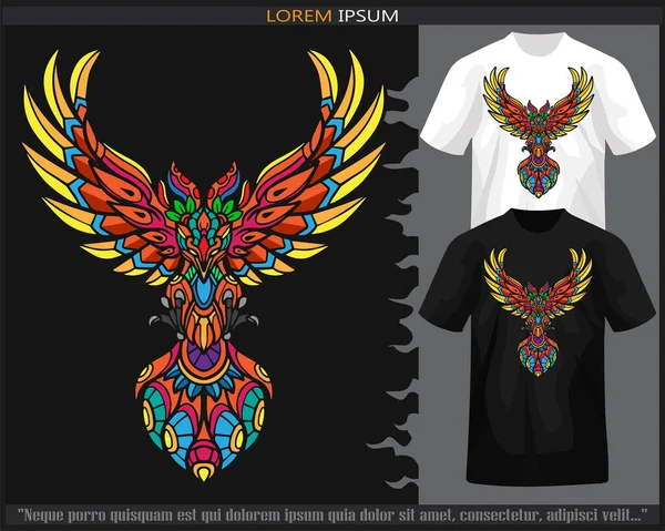 Färgglada Phoenix Fågel Mandala Konst Isolerad Svart Och Vit Skjorta — Stock vektor