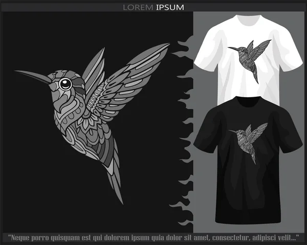 stock vector Monochrome humming bird mandala arts isolated on black and white t shirt.