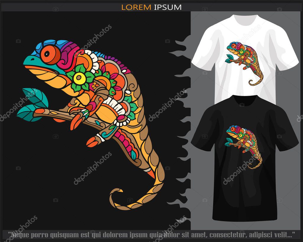 Colorful chameleon mandala arts isolated on black and white t shirt.