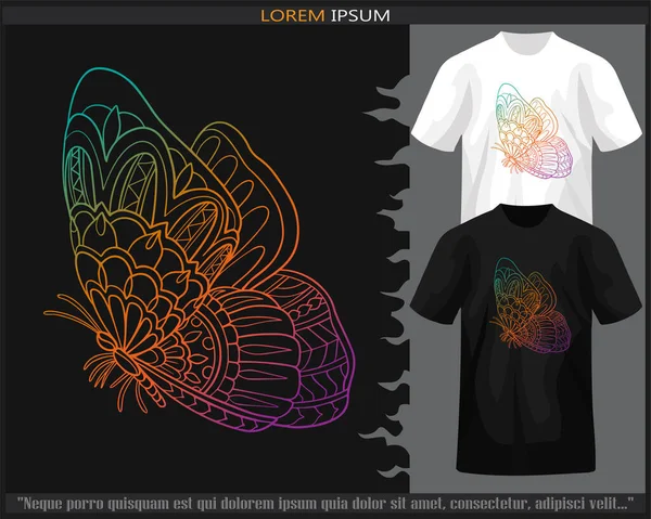 티셔츠에 분리되어 색깔의 나비만달라 — 스톡 벡터