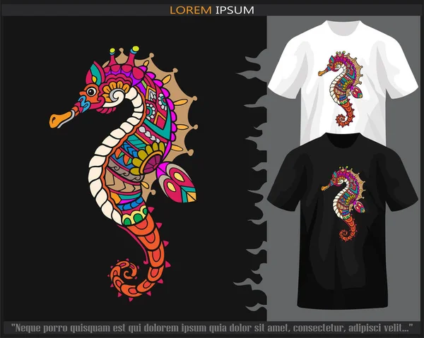 stock vector Colorful seahorse mandala arts isolated on black and white t shirt.