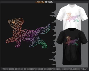 Siyah beyaz tişörte izole edilmiş kedi mandala sanatlarının renkleri.