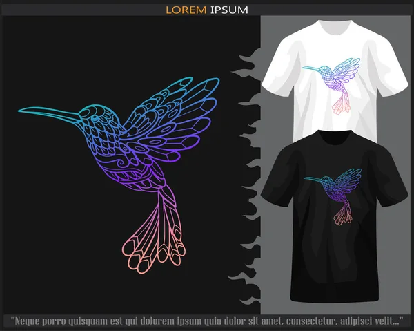 stock vector Gradient Colorful Humming bird mandala arts isolated on black and white t shirt.