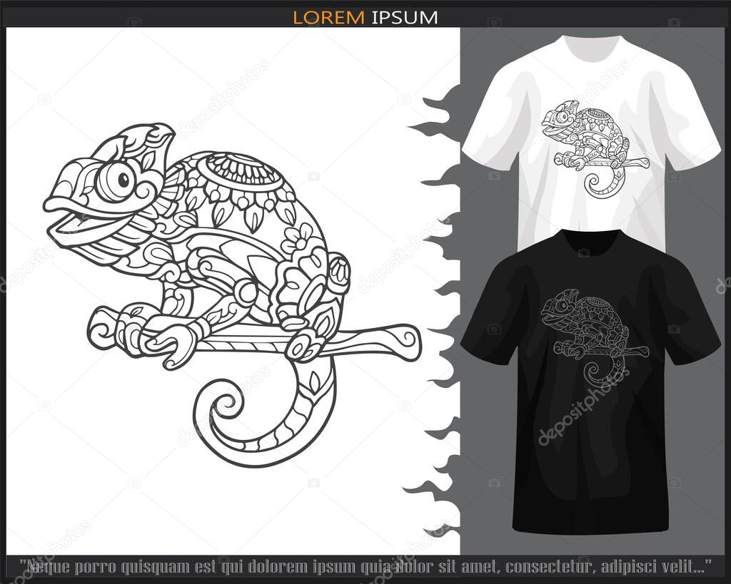 Chameleon mandala arts isolated on black and white t shirt.