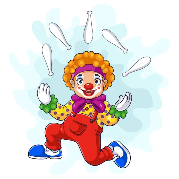 Tecknad Rolig Clown Visar Jonglering — Stock vektor