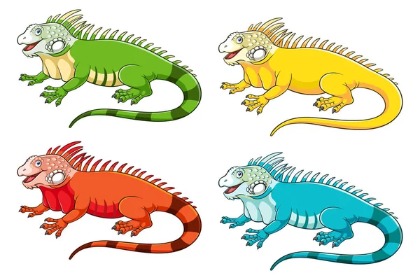 Tipos Colecciones Dibujos Animados Iguana — Vector de stock