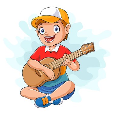 Cartoon boy playing acoustic guitar