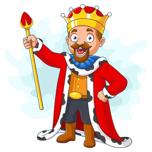Cartoon King Holding Golden Scepter — Stock Vector