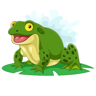 Cartoon bullfrog sitting on a leaf clipart