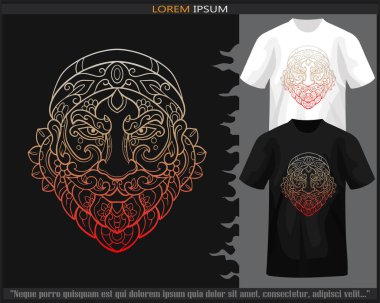 Renkli Noel Baba baş mandala sanatı siyah beyaz tişörte izole edilmiş..